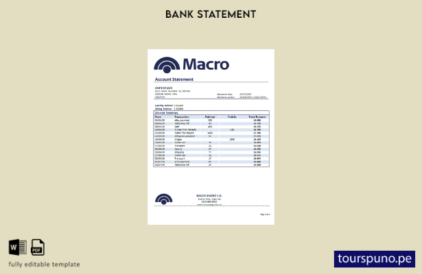 listo para imprimir plantilla de extracto bancario de Argentina Banco Macro S.A.